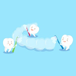 Illustration of teeth brushing an aligner