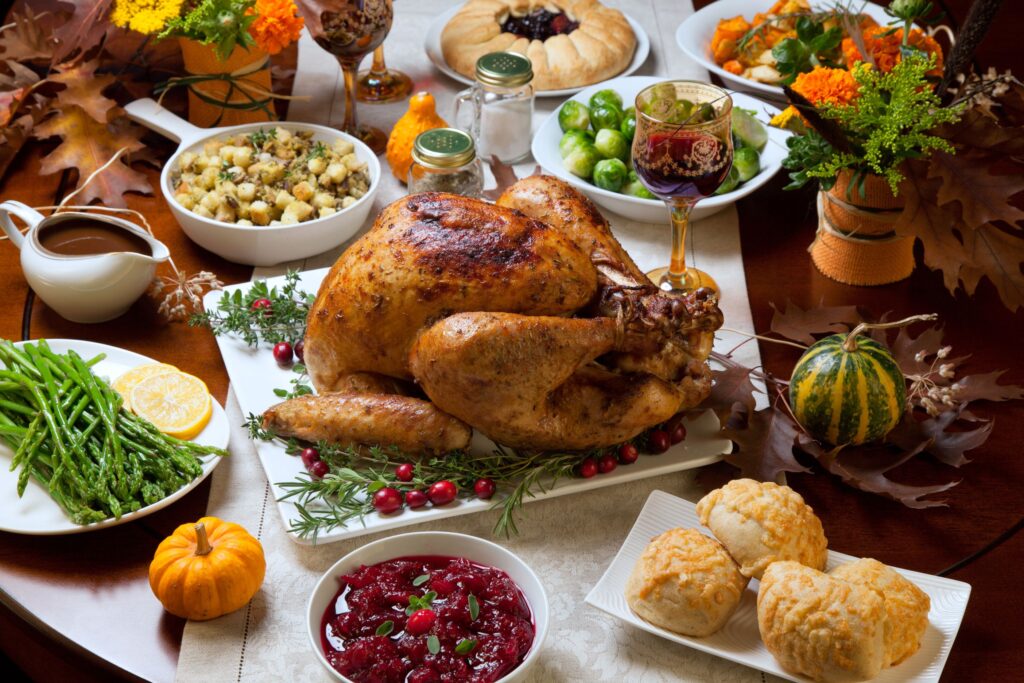 Thanksgiving dinner on a decorate table